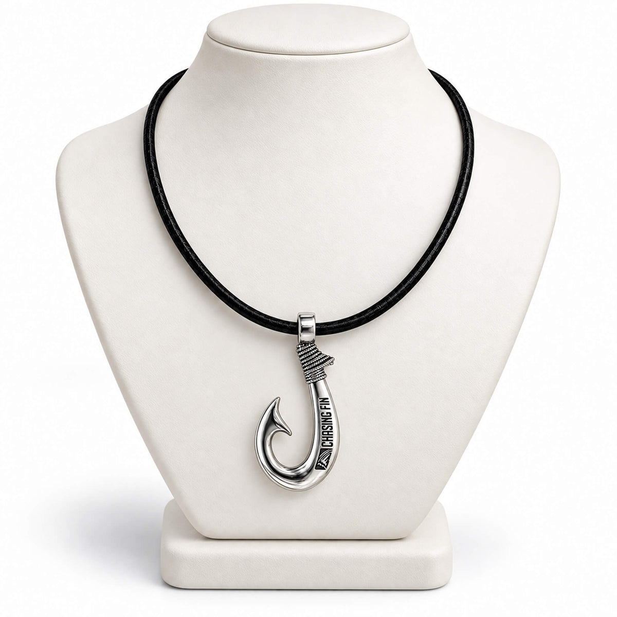 Artisan Legacy Collection Signature Hook with Genuine Leather Necklace – Handcrafted 950 Solid Silver