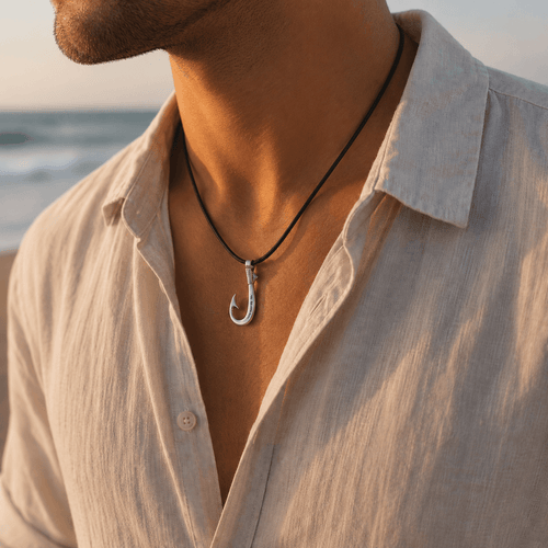 Artisan Legacy Collection Signature Hook with Genuine Leather Necklace – Handcrafted 950 Solid Silver
