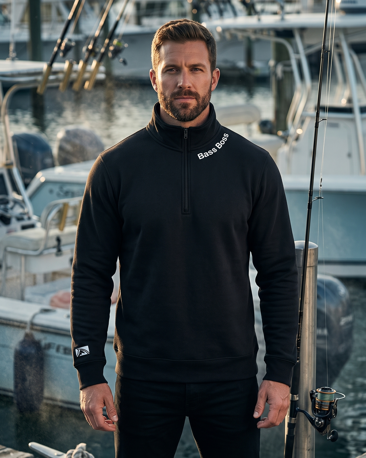 Bass Boss - Fleece 1/4-Zip Pullover Sweatshirt | Unisex Cotton Blend Quarter Zip - Chasing Fin New Collection