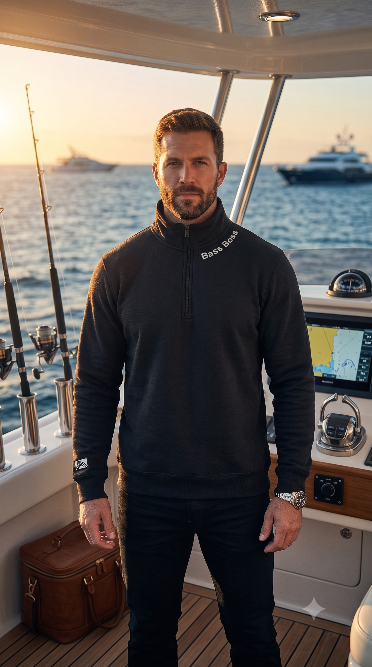 Bass Boss - Fleece 1/4-Zip Pullover Sweatshirt | Unisex Cotton Blend Quarter Zip - Chasing Fin New Collection