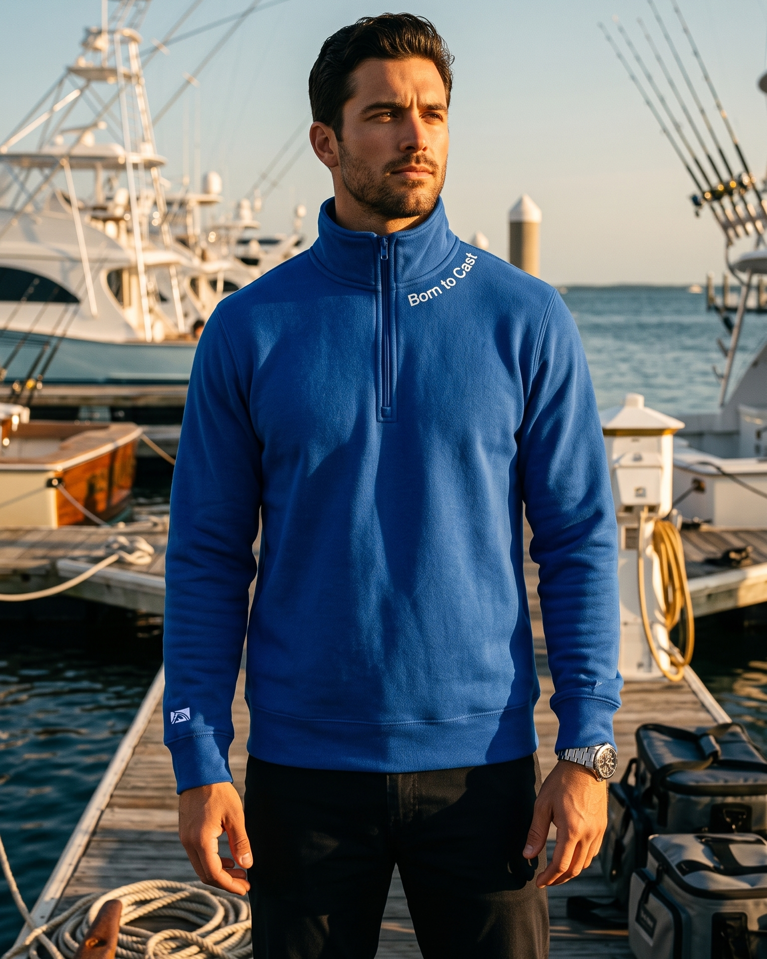 Born to Cast - Fleece 1/4-Zip Pullover Sweatshirt | Unisex Cotton Blend Quarter Zip - Chasing Fin New Collection