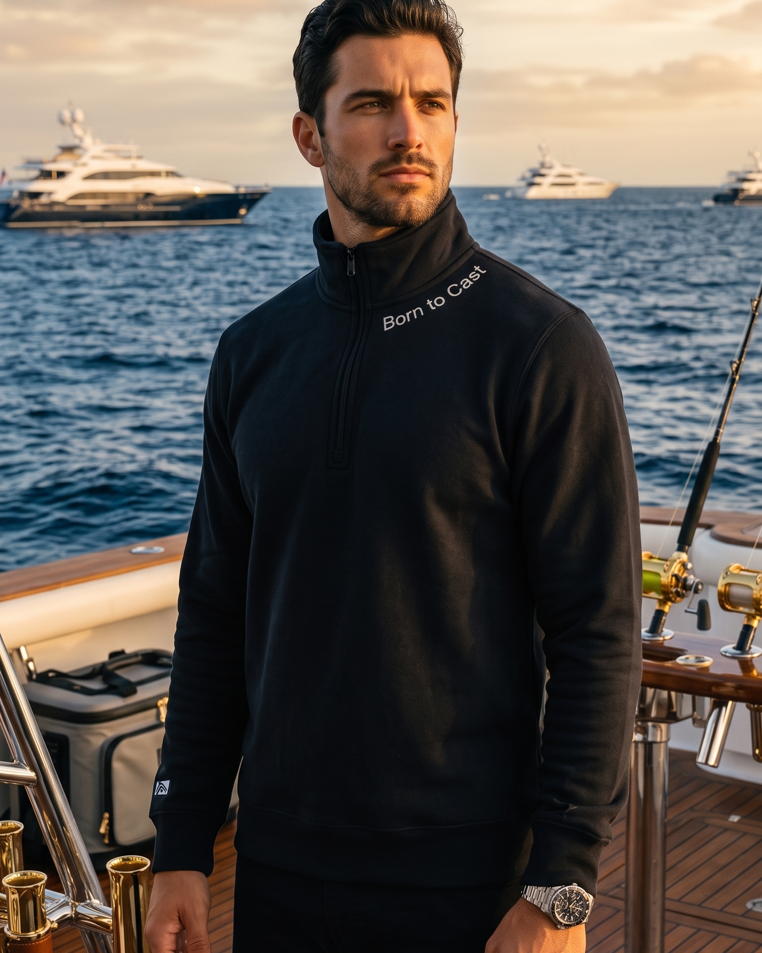 Born to Cast - Fleece 1/4-Zip Pullover Sweatshirt | Unisex Cotton Blend Quarter Zip - Chasing Fin New Collection