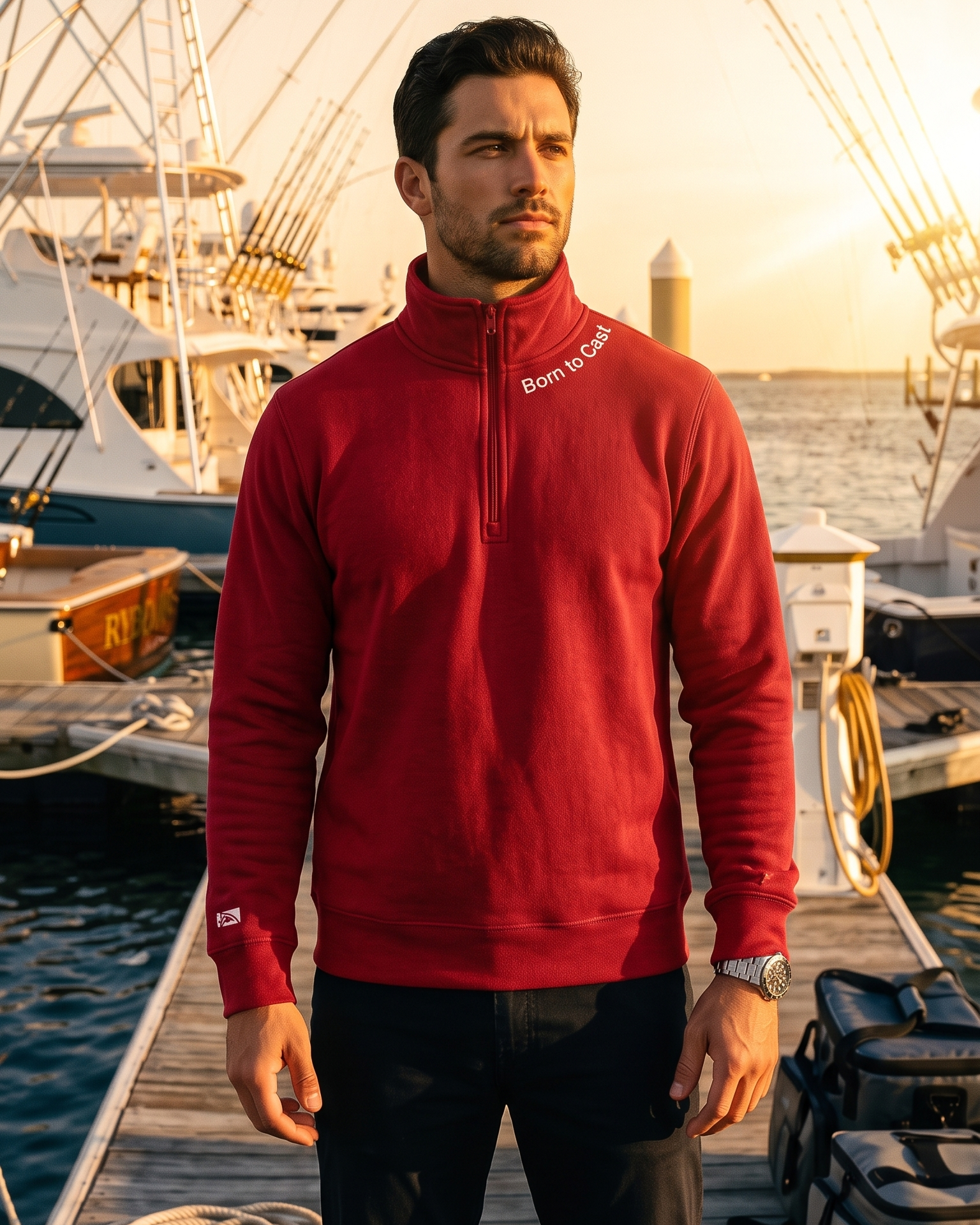 Born to Cast - Fleece 1/4-Zip Pullover Sweatshirt | Unisex Cotton Blend Quarter Zip - Chasing Fin New Collection