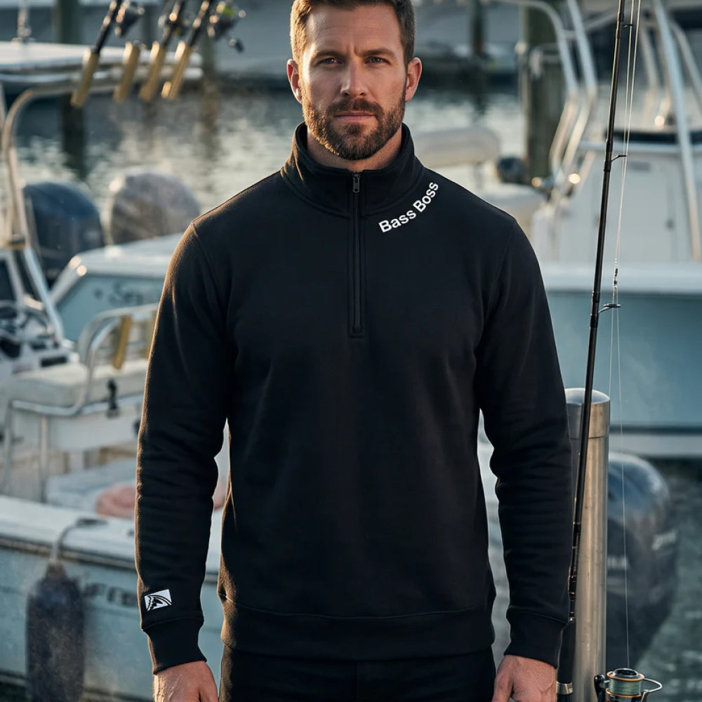Bass Boss - Fleece 1/4-Zip Pullover Sweatshirt | Unisex Cotton Blend Quarter Zip - Chasing Fin New Collection
