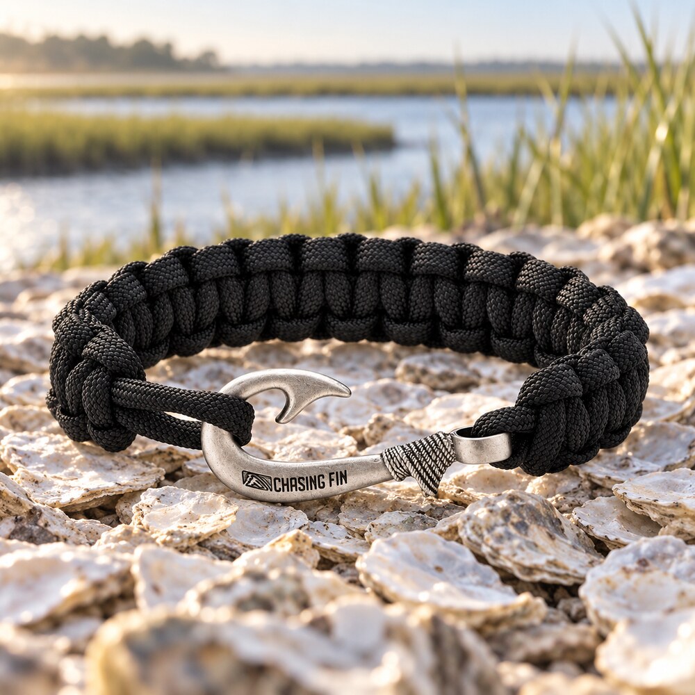 Black Cobra Braid Fish Hook Bracelet