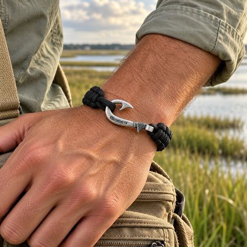 Black Cobra Braid Fish Hook Bracelet