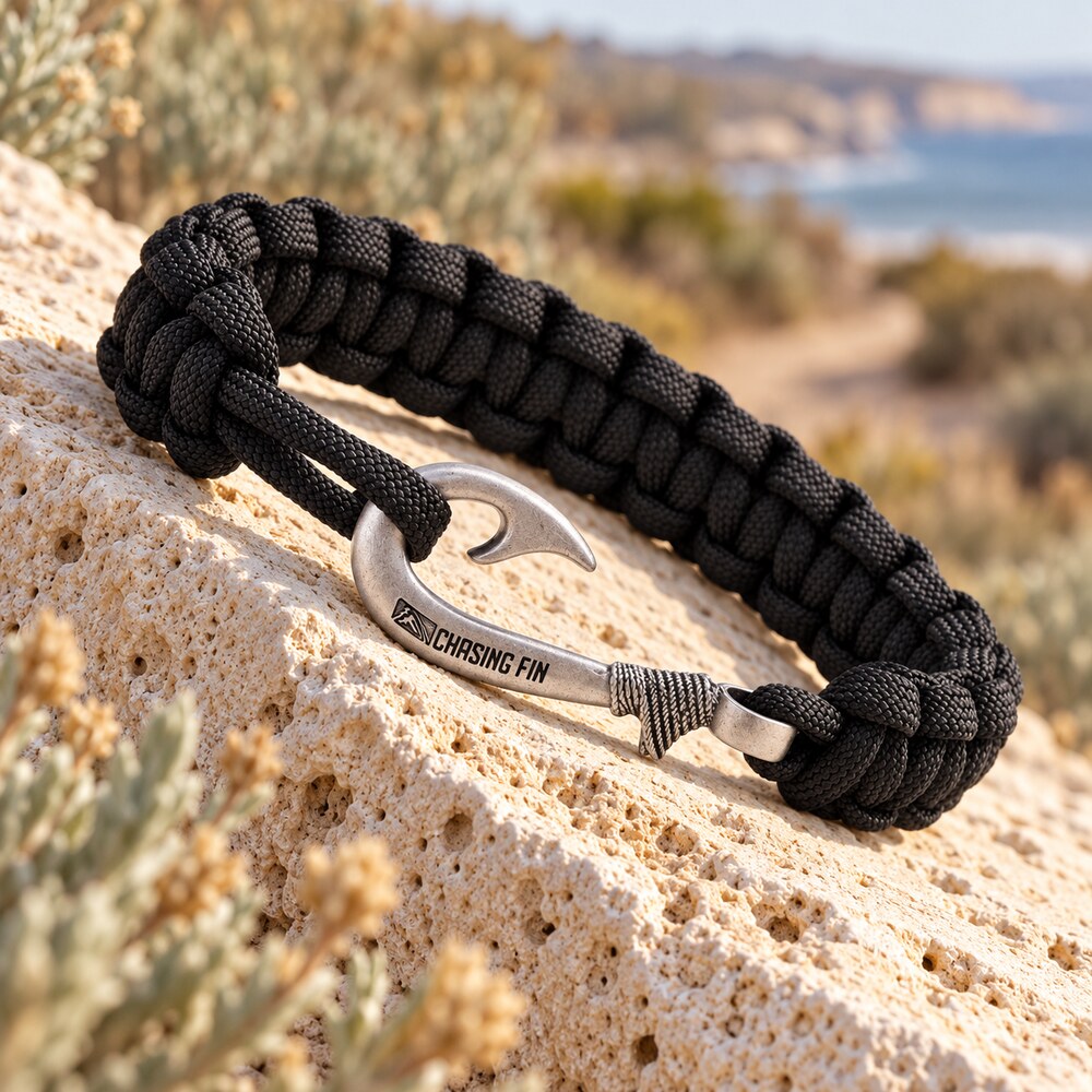 Black Cobra Braid Fish Hook Bracelet