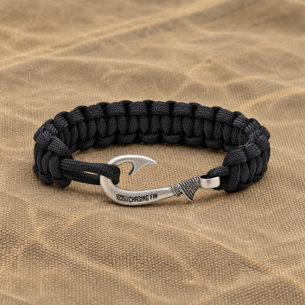Black Cobra Braid Fish Hook Bracelet