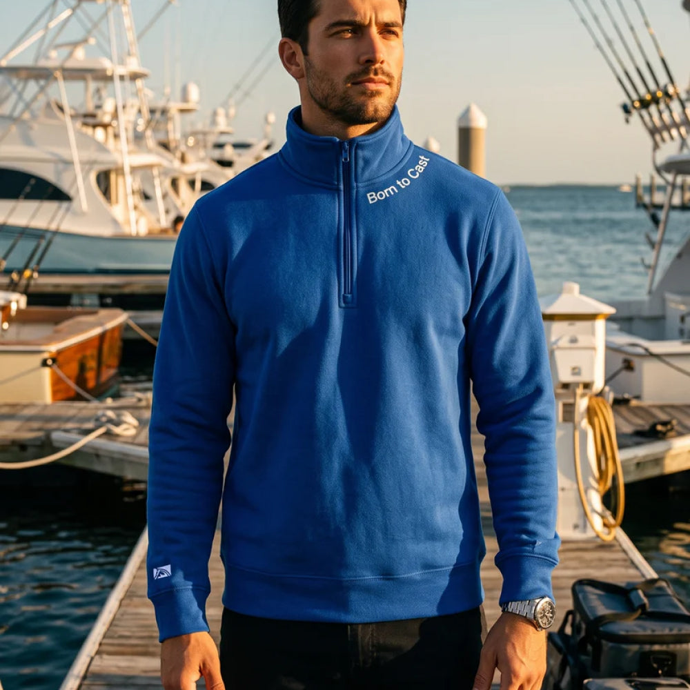 Born to Cast - Fleece 1/4-Zip Pullover Sweatshirt | Unisex Cotton Blend Quarter Zip - Chasing Fin New Collection
