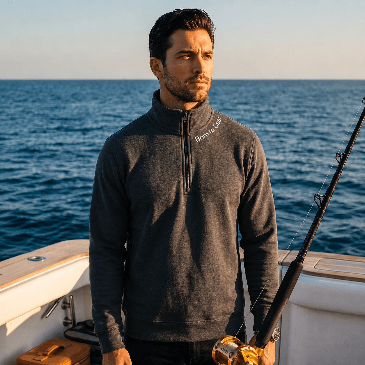 Born to Cast - Fleece 1/4-Zip Pullover Sweatshirt | Unisex Cotton Blend Quarter Zip - Chasing Fin New Collection
