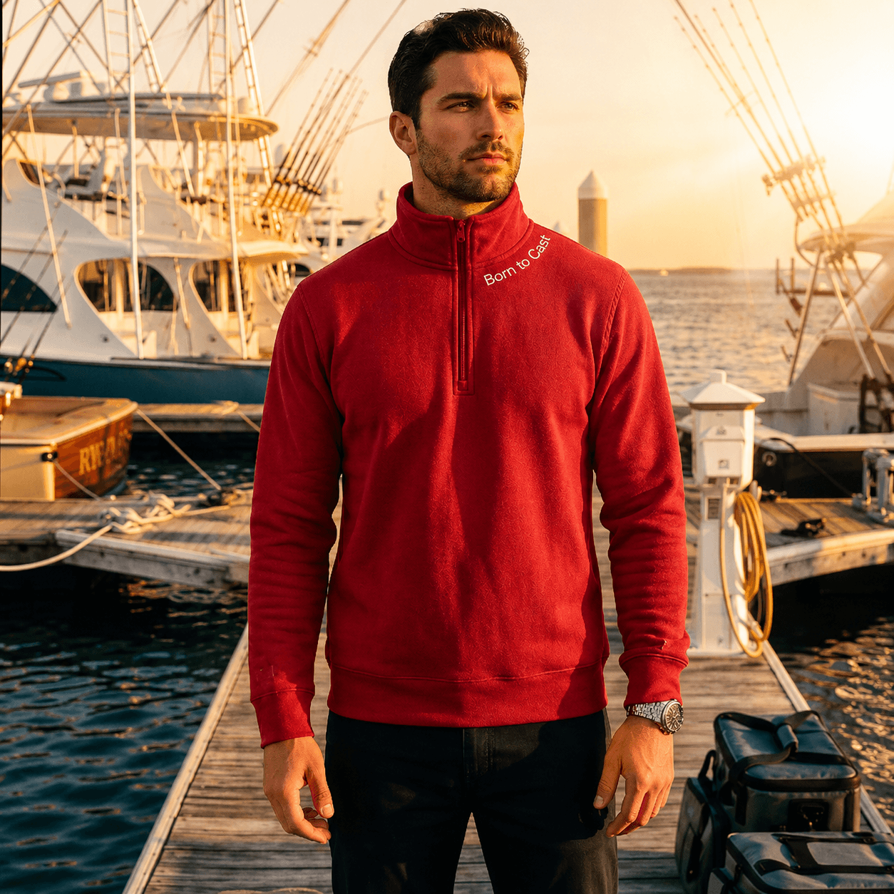 Born to Cast - Fleece 1/4-Zip Pullover Sweatshirt | Unisex Cotton Blend Quarter Zip - Chasing Fin New Collection
