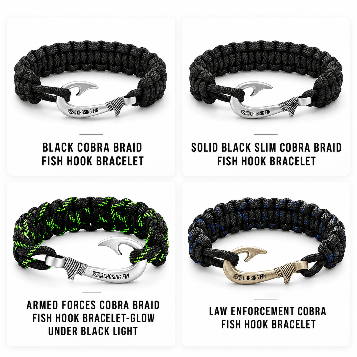 Black Cobra Braid Fish Hook Bracelet