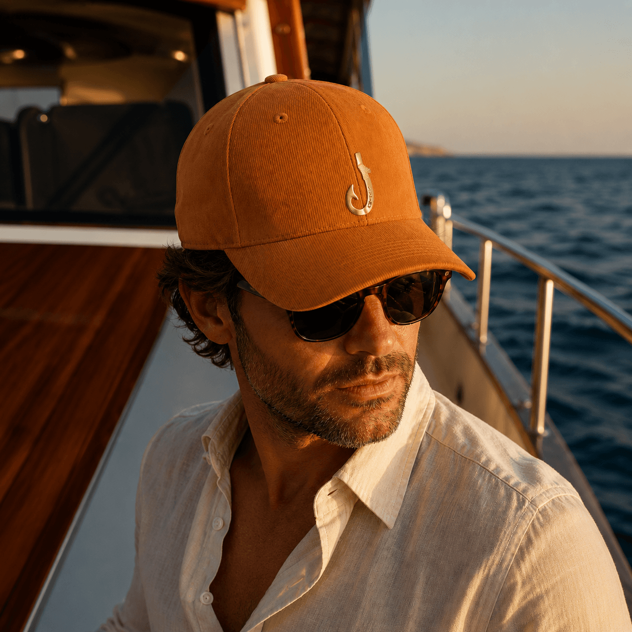 Chasing Fin Heritage Corduroy Hat – Saddle Brown with Gold Patented Fish Hook™
