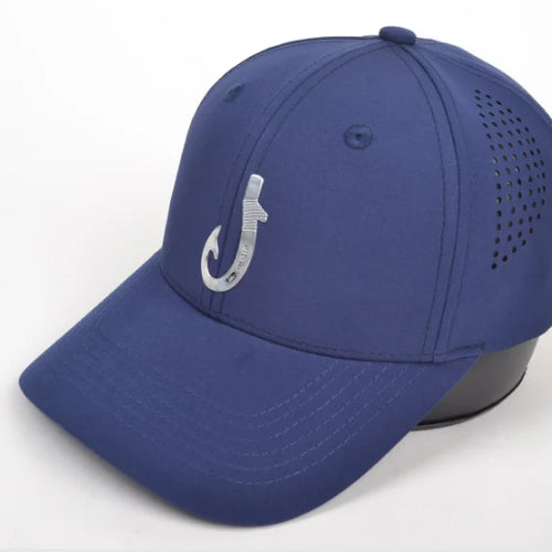 Chasing Fin Navy Performance Hat – Patented Fish Hook™ with Metallic 3D TPU Logo
