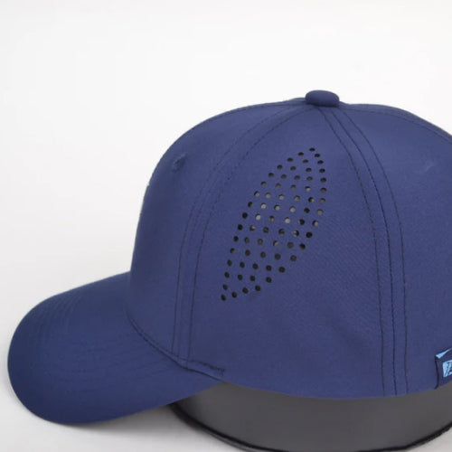Chasing Fin Navy Performance Hat – Patented Fish Hook™ with Metallic 3D TPU Logo
