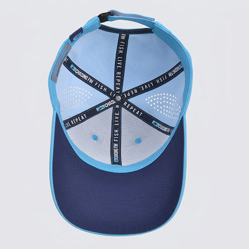 Chasing Fin Sky Blue Performance Hat – Patented Fish Hook™ in 3d Logo
 