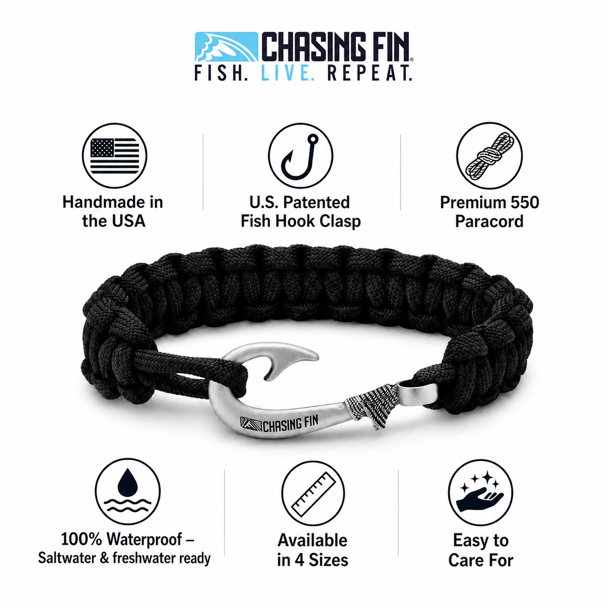Black Cobra Braid Fish Hook Bracelet