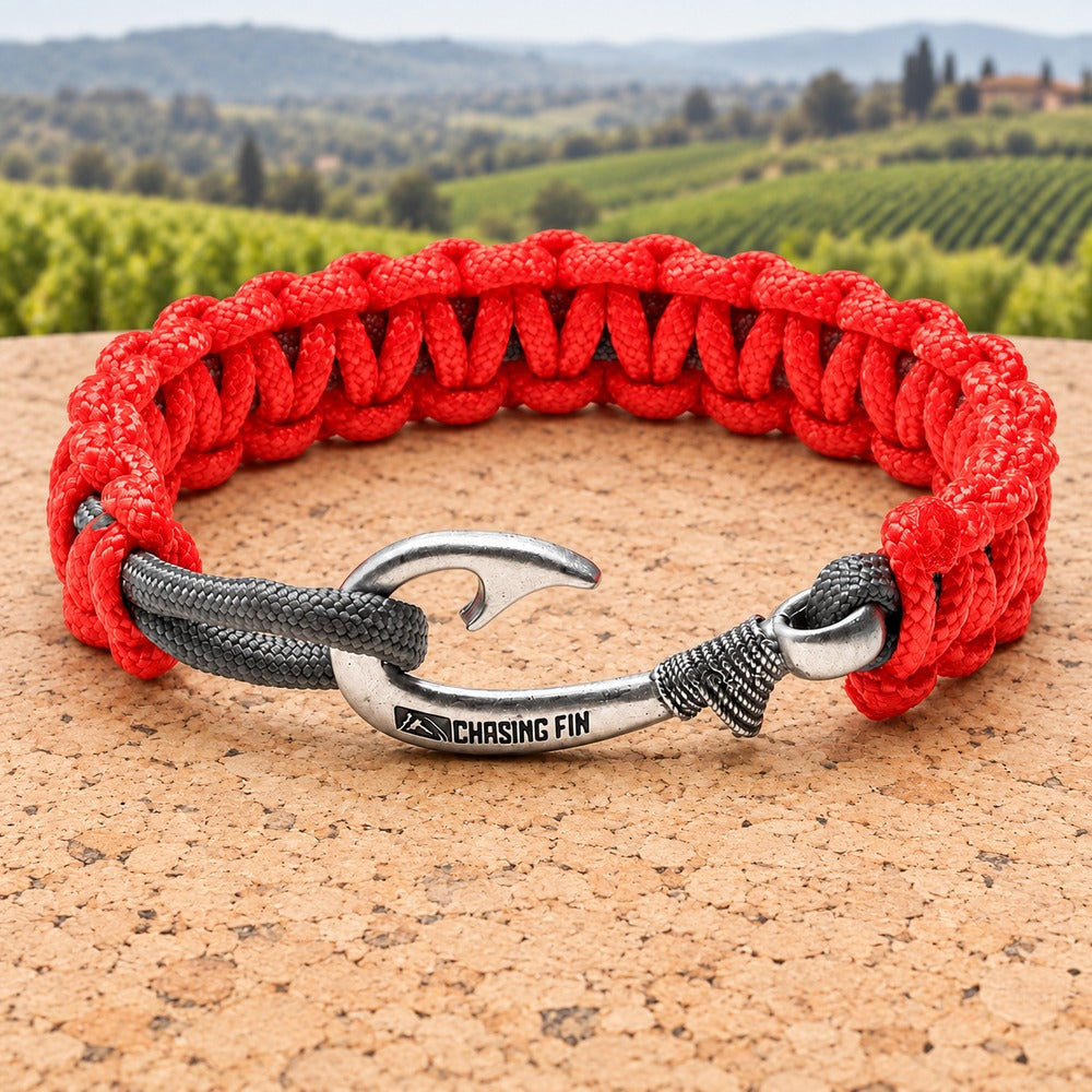 New Slim Cobra Braid Fish Hook Bracelet (Neon Orange & Gray)