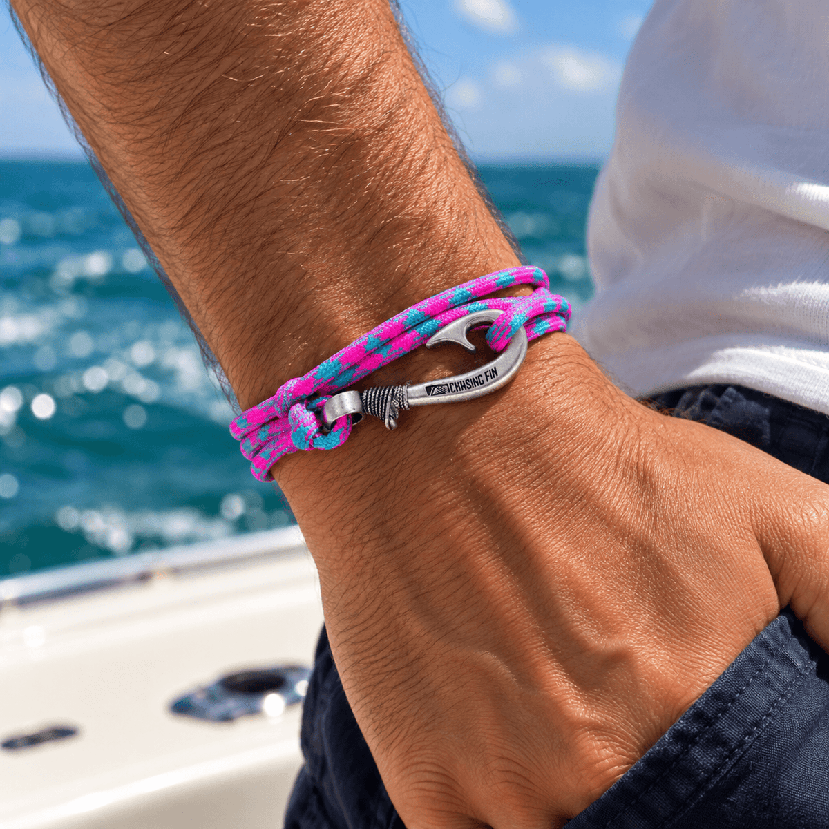 Cotton Candy Adjustable Fish Hook Bracelet- Glow Under Black Light