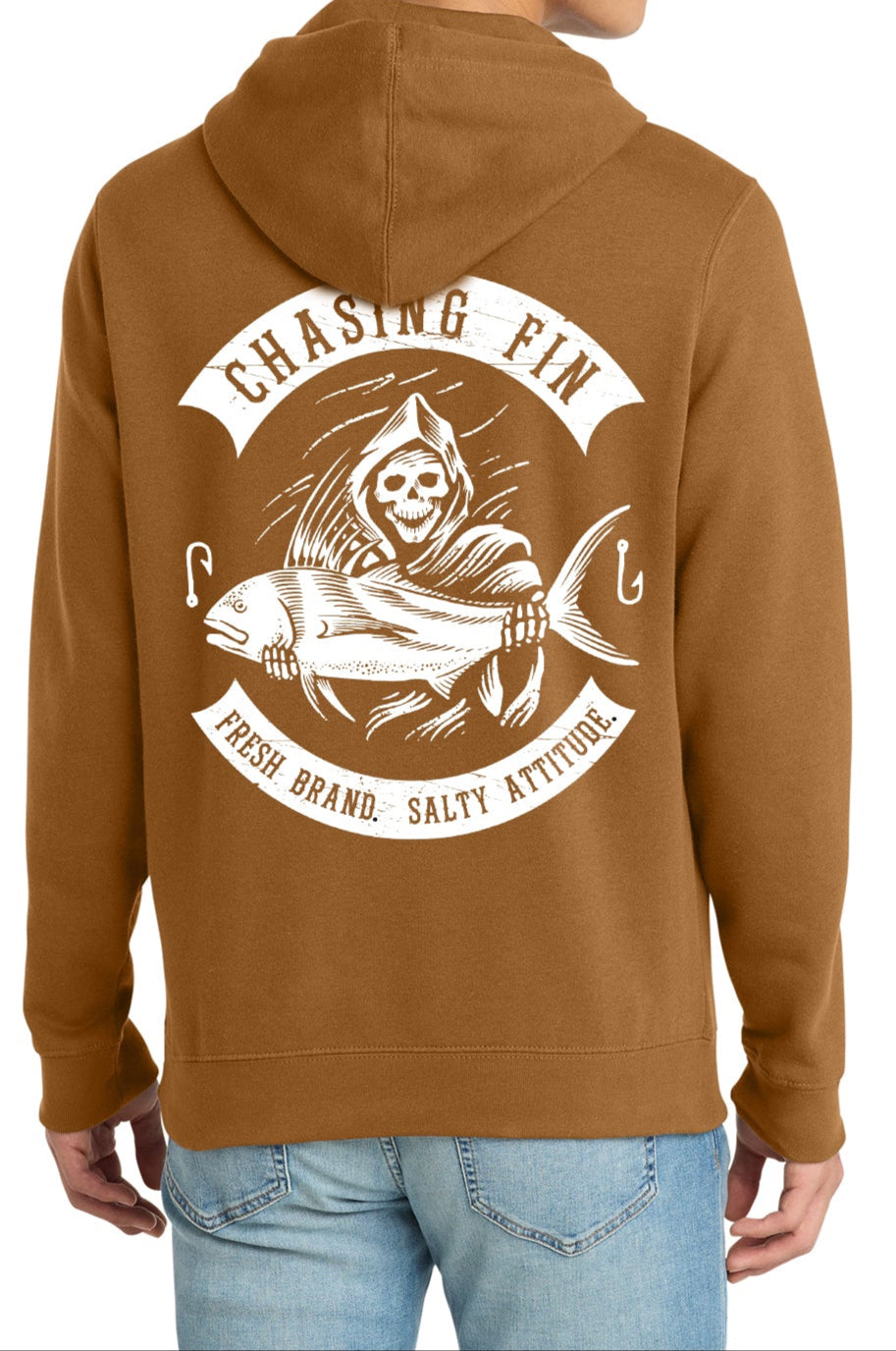 Chasing Fin Saltwater Reaper Pullover Fleece Hoodie  Duck Brown