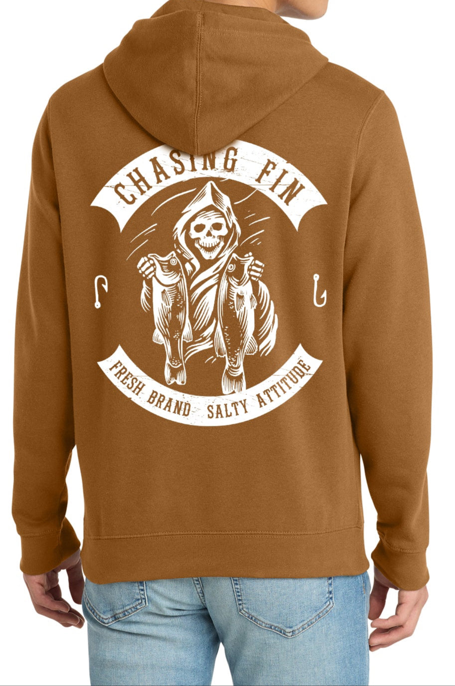 Chasing Fin Freshwater  Reaper Pullover Fleece Hoodie Duck  Brown