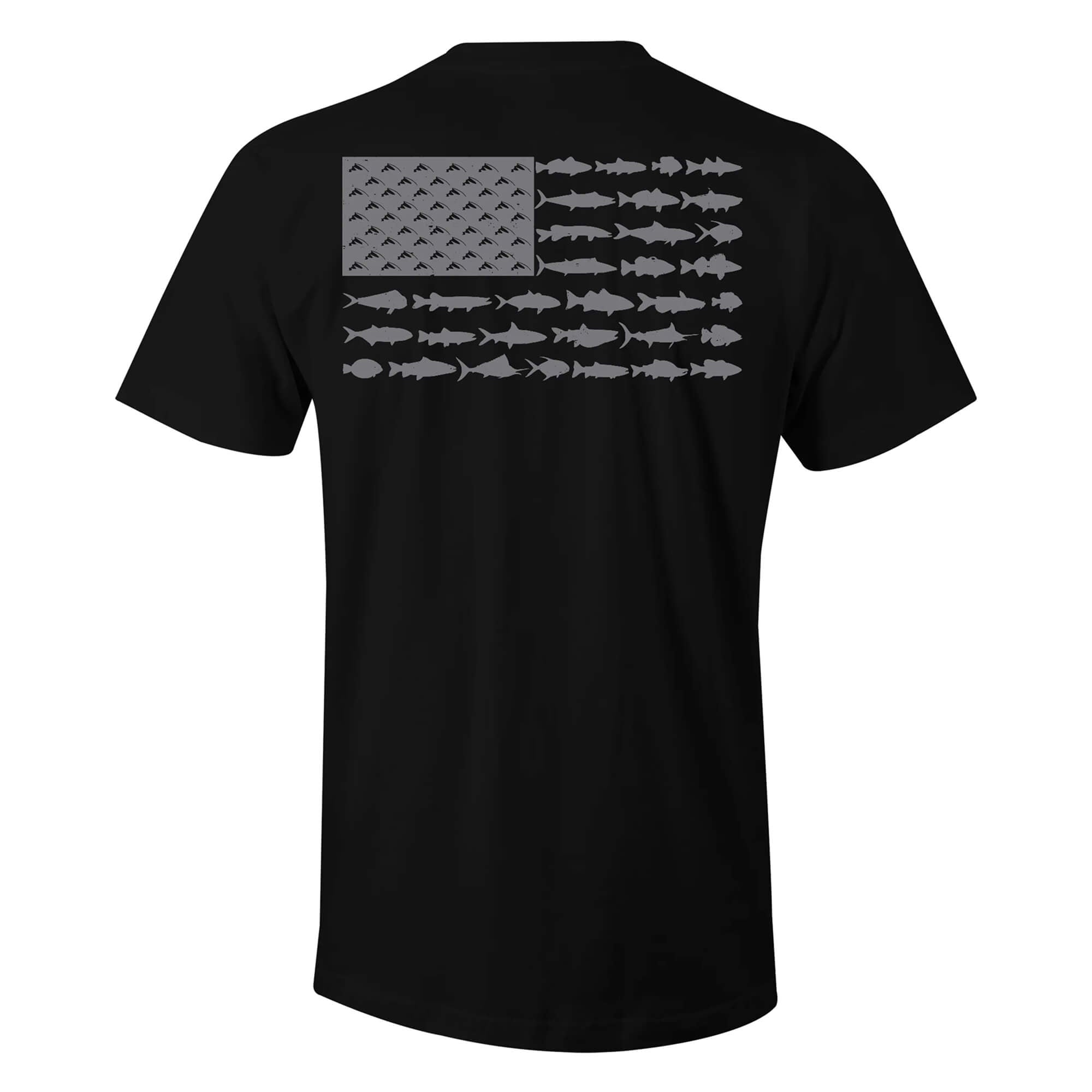 Distressed American Fish Flag Patriotic T-Shirt (Black)