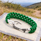 New Slim Cobra Braid Fish Hook Bracelet (Kelly Green & White)