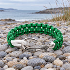 New Slim Cobra Braid Fish Hook Bracelet (Kelly Green & White)