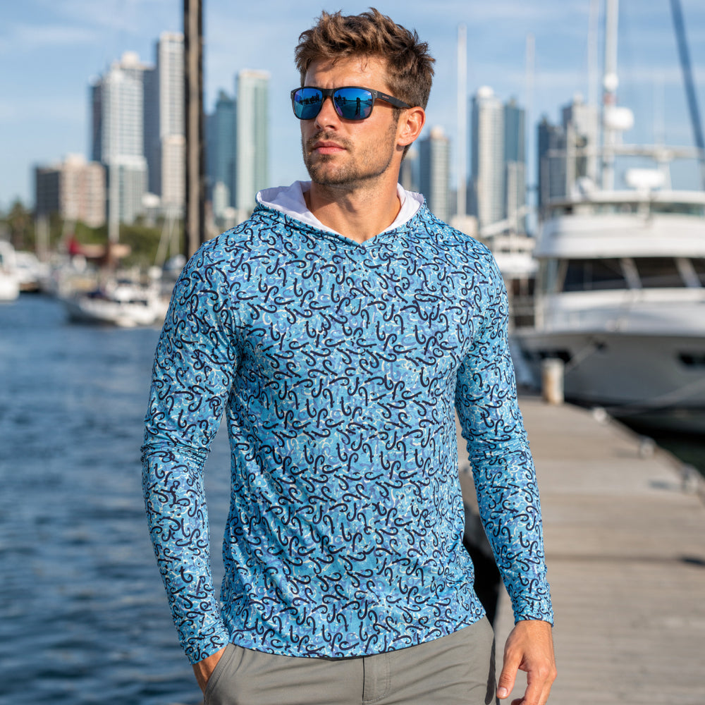 Exclusive Blue Hook Pattern Performance Hoodie
