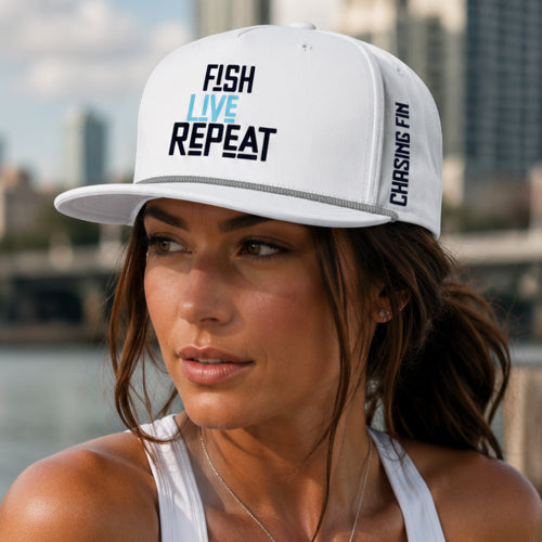 Fish. Live. Repeat.™ Embroidered Logo 5-Panel Performance Rope Hat
