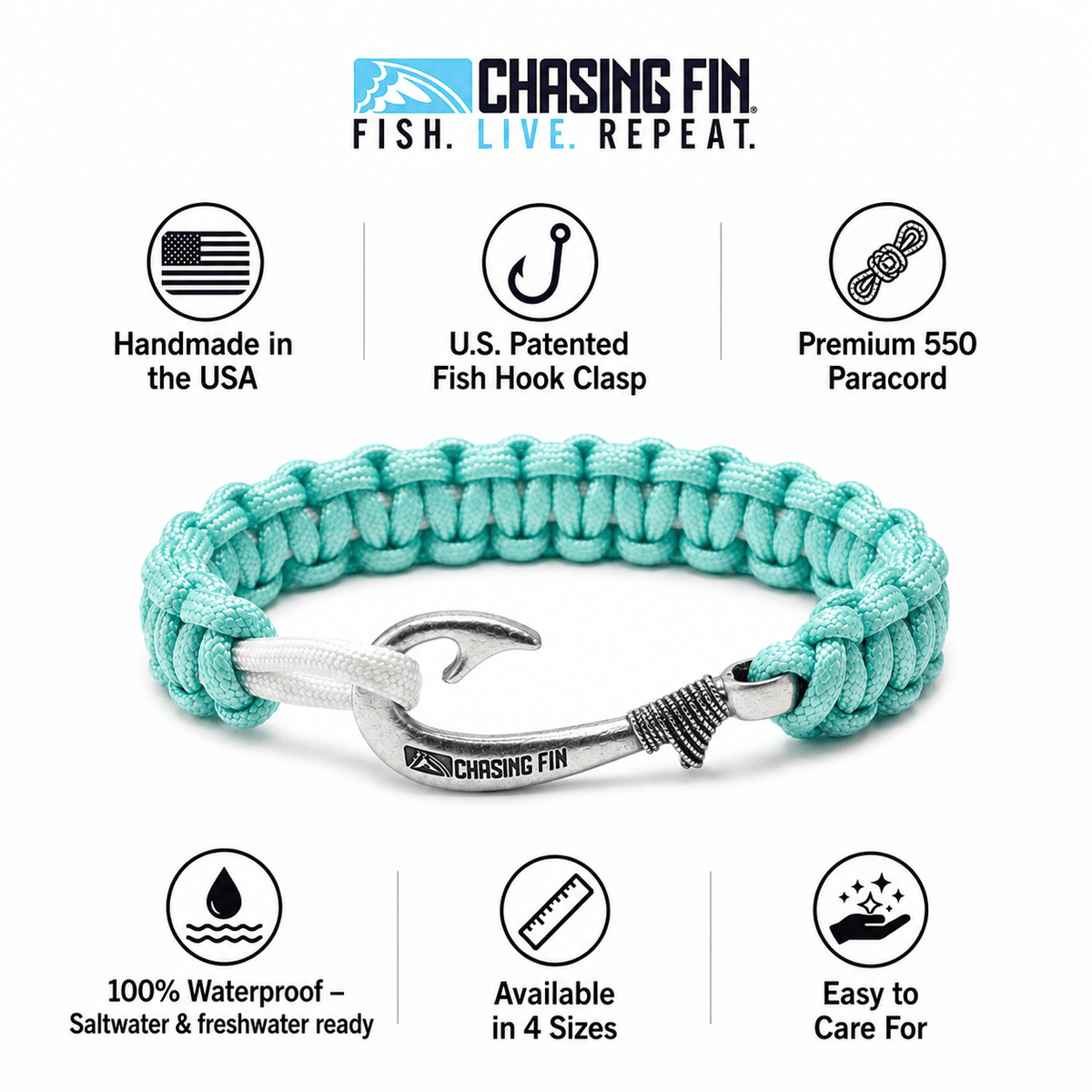 Turquoise & Silver Slim Cobra Braid Fish Hook Bracelet