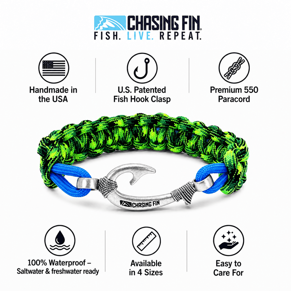 Mahi-Mahi Cobra Braid Fish Hook Bracelet- Glow in the dark.