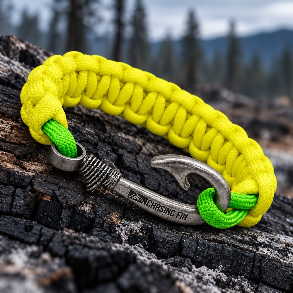 Frogs for Hogs Cobra Braid Fish Hook Bracelet -Glow Under Black Light