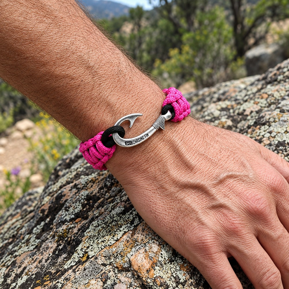Fuchsia & Black Slim Cobra Braid Fish Hook Bracelet
