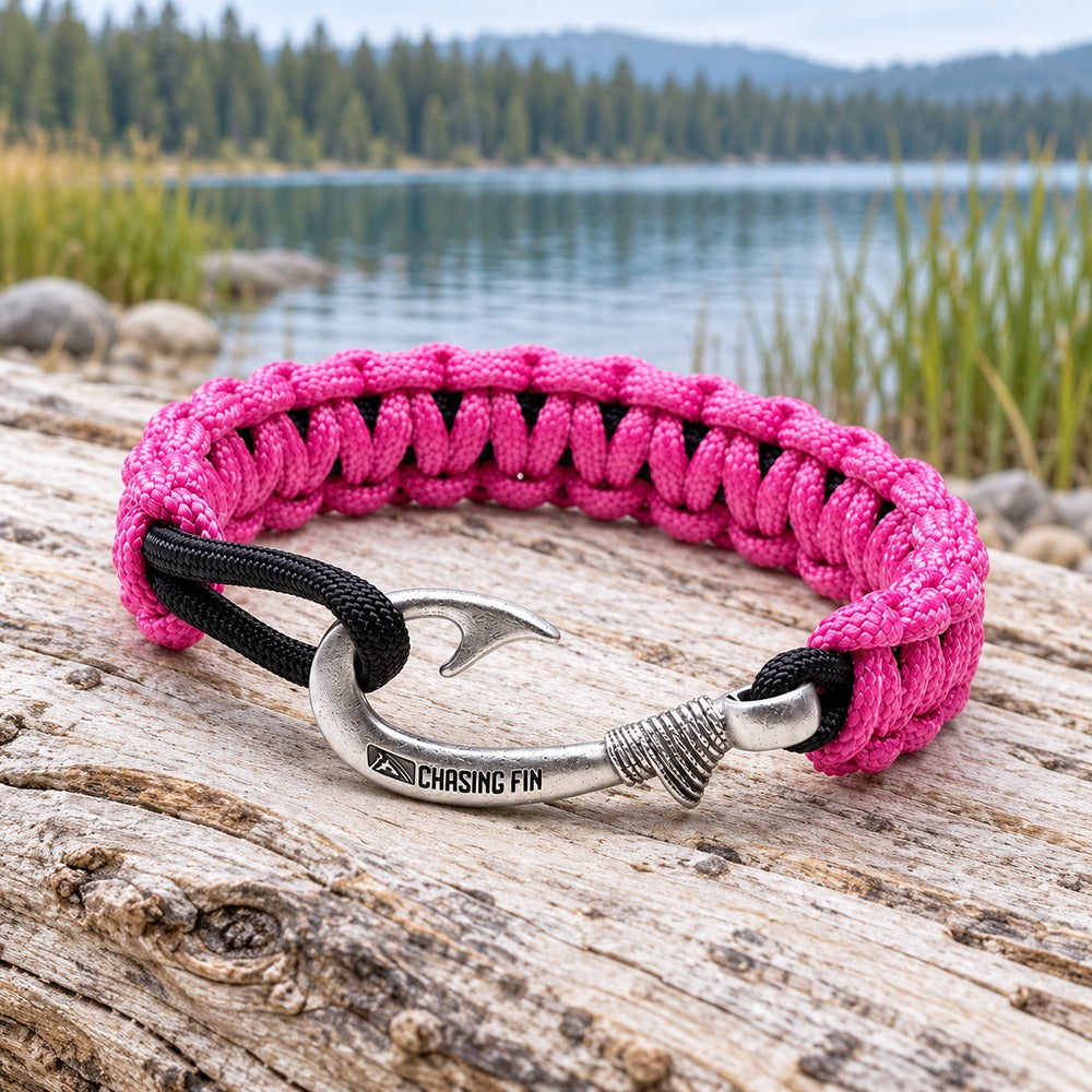 Fuchsia & Black Slim Cobra Braid Fish Hook Bracelet