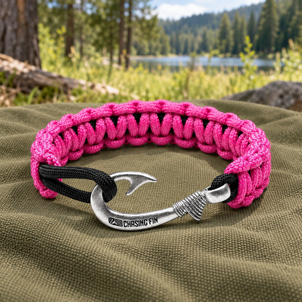 Fuchsia & Black Slim Cobra Braid Fish Hook Bracelet