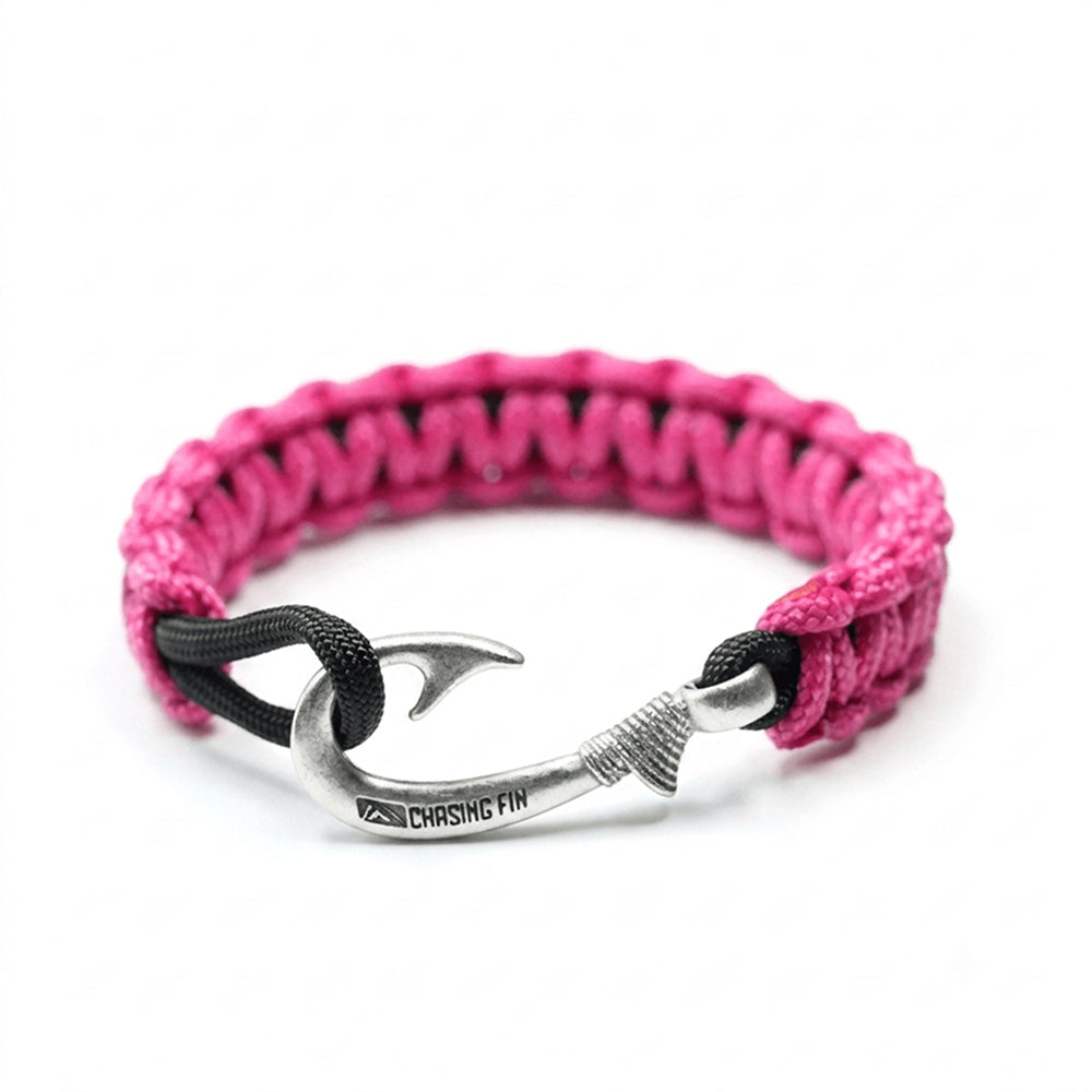 Fuchsia & Black Slim Cobra Braid Fish Hook Bracelet
