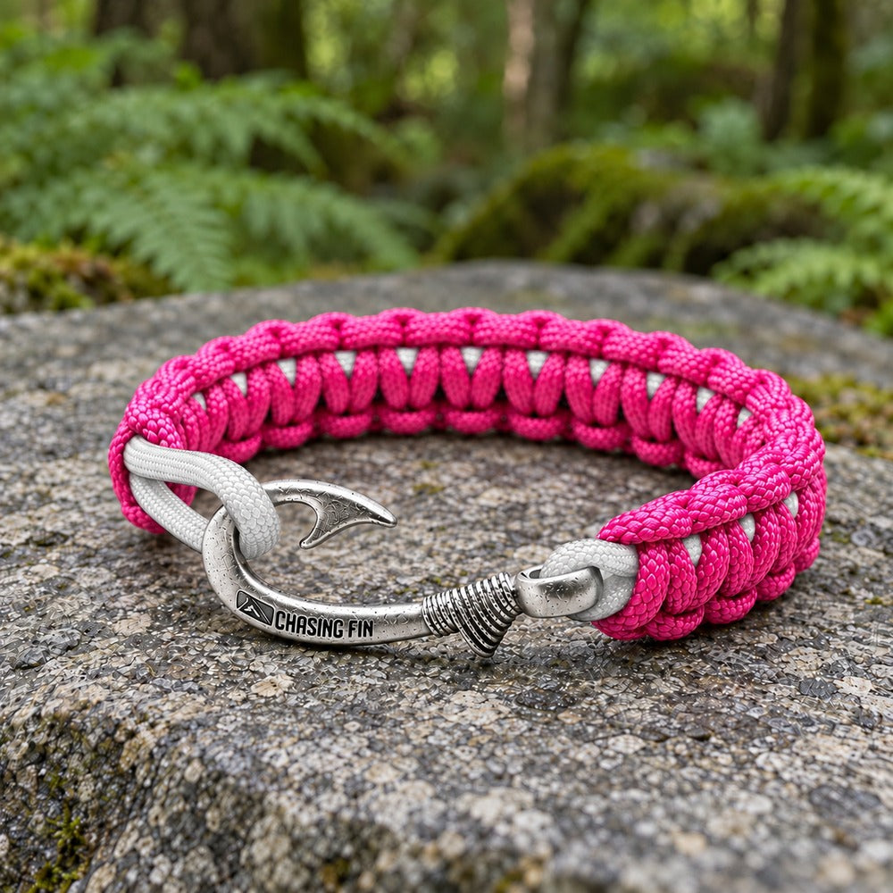 Fuchsia & Silver Slim Cobra Braid Fish Hook Bracelet