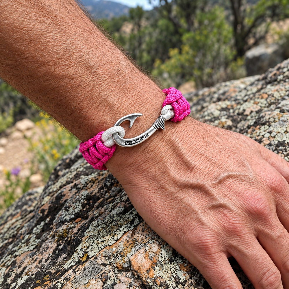 Fuchsia & Silver Slim Cobra Braid Fish Hook Bracelet