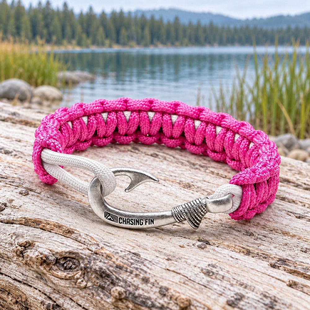 Fuchsia & Silver Slim Cobra Braid Fish Hook Bracelet