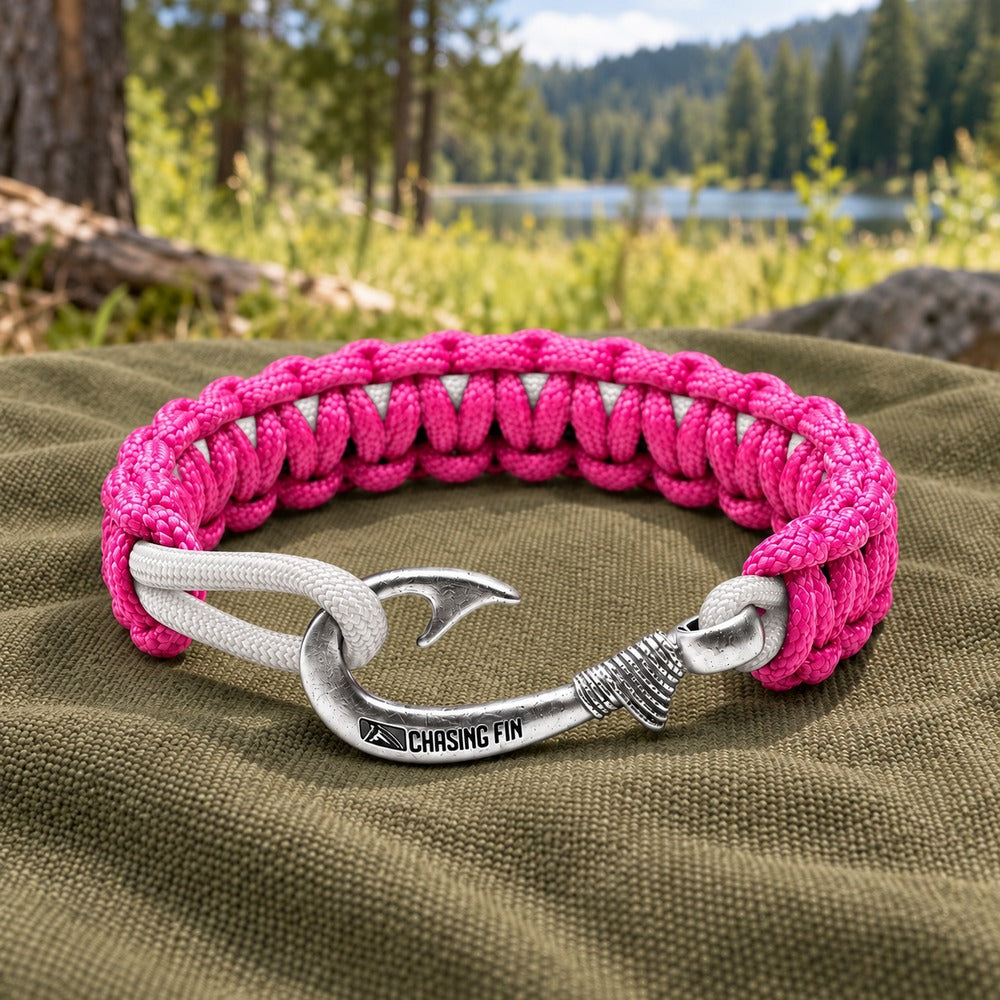 Fuchsia & Silver Slim Cobra Braid Fish Hook Bracelet