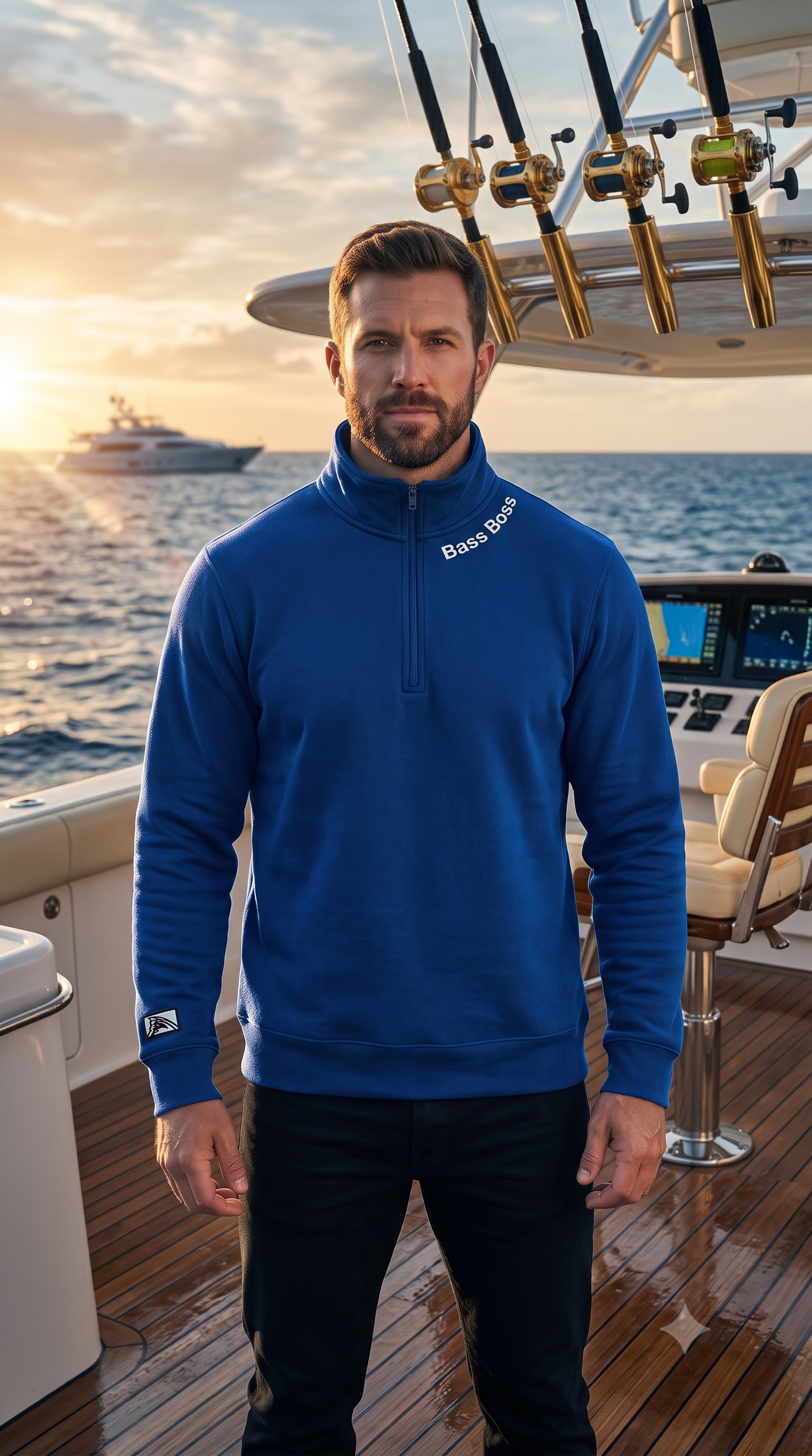 Bass Boss - Fleece 1/4-Zip Pullover Sweatshirt | Unisex Cotton Blend Quarter Zip - Chasing Fin New Collection