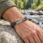 Graphite Cobra Braid Fish Hook Bracelet