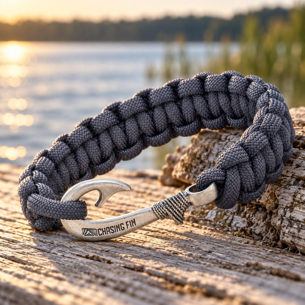 Graphite Cobra Braid Fish Hook Bracelet