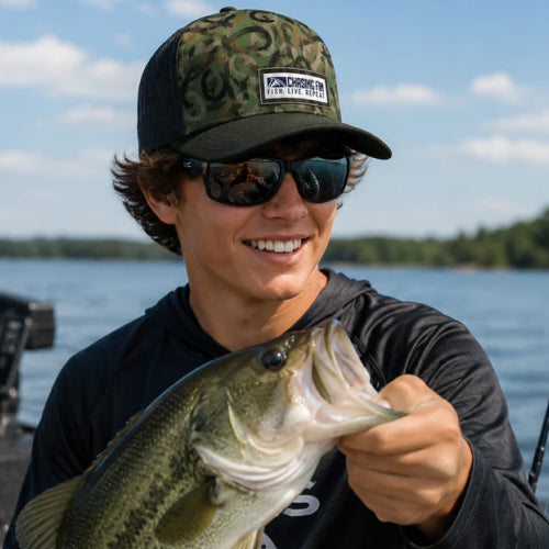 Green Hook Camo™ Chasing Fin Exclusive Pattern 6-Panel Performance Trucker Hat
