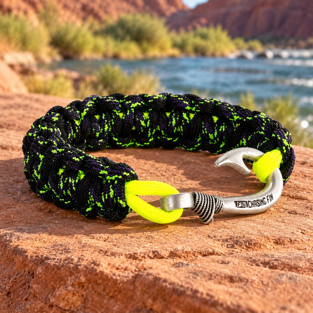 Yellowfin Fury Cobra Braid Fish Hook Bracelet- Glow Under Black Light