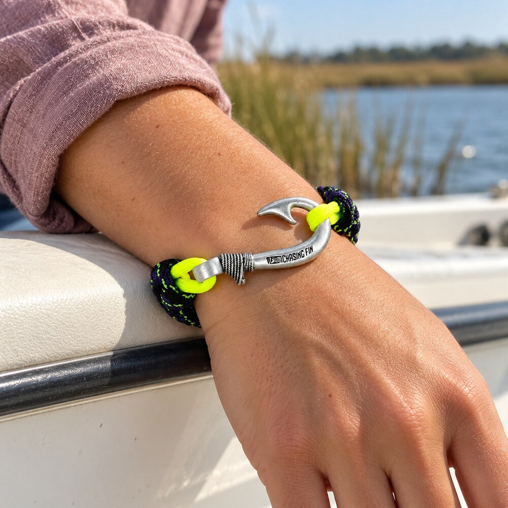 Yellowfin Fury Cobra Braid Fish Hook Bracelet- Glow Under Black Light