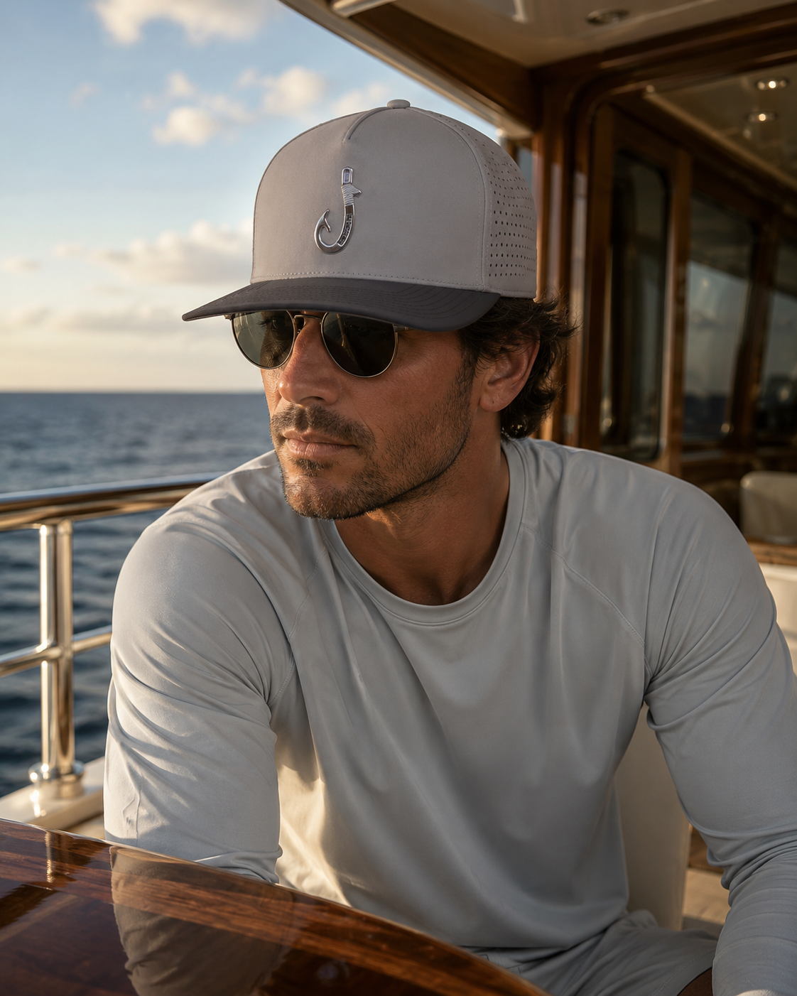 Grey Performance Patented 3D Fish Hook 5-Panel Hat