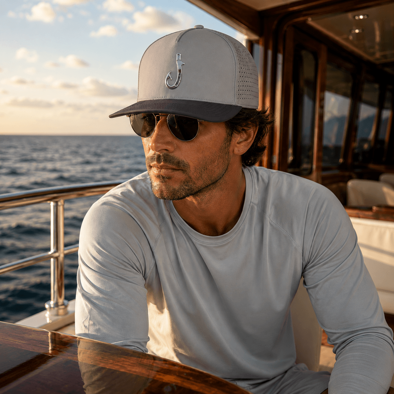 Grey Performance Patented 3D Fish Hook 5-Panel Hat

