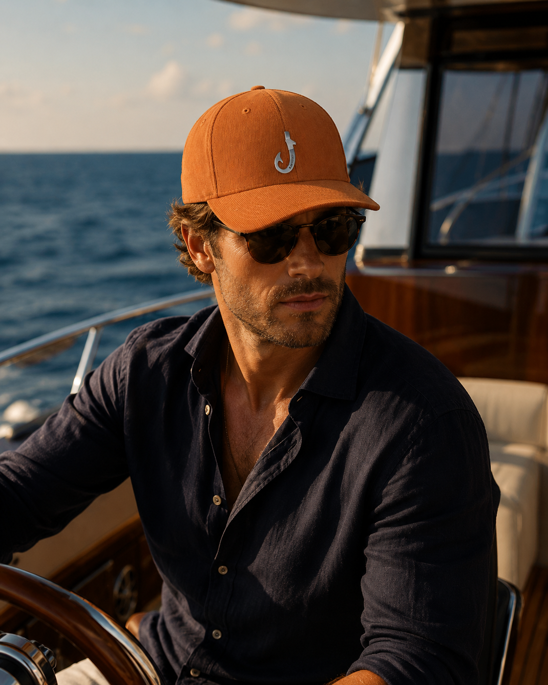 Chasing Fin Heritage Corduroy Hat – Saddle Brown with Silver Patented Fish Hook™